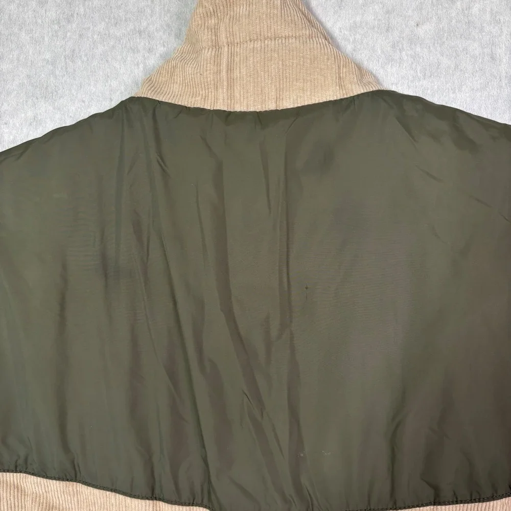 RuffHewn Reversible Puffer Vest M Olive Tan Corduroy Western Yoke Snap Front